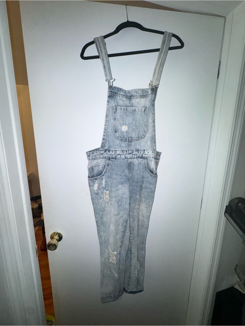 Forever 21 Light Blue Distressed Denim Overalls